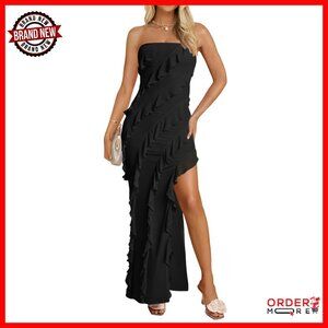 Strapless Bodycon Maxi Dress with Mesh Tassel Detail, Backless